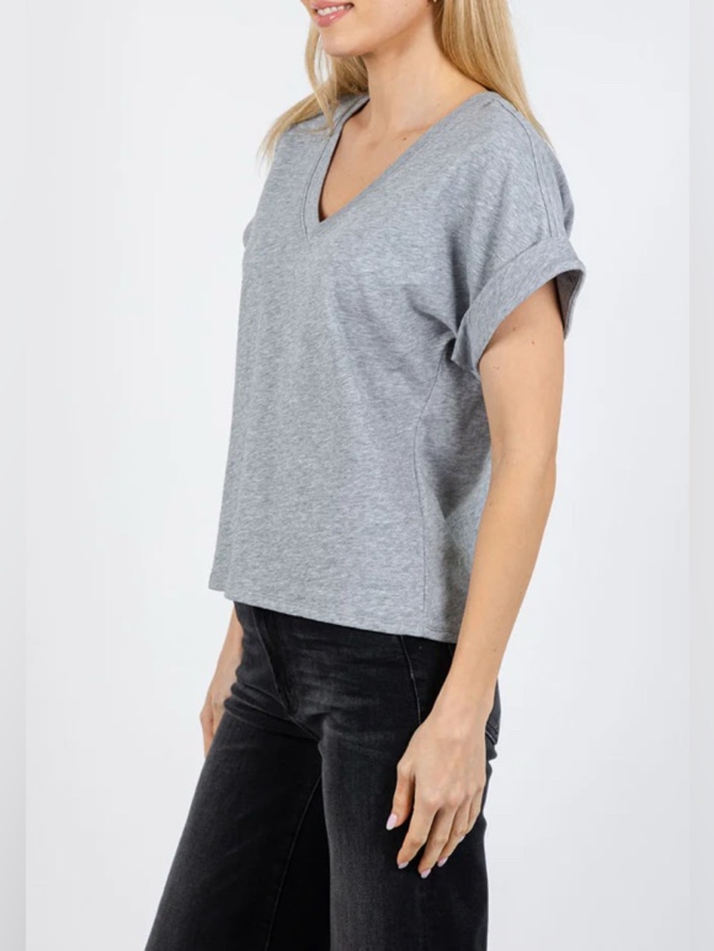 Nation Ltd. 100% Cotton Stevie V Neck Tee‎ in Heather Gray, Small, Minimalist